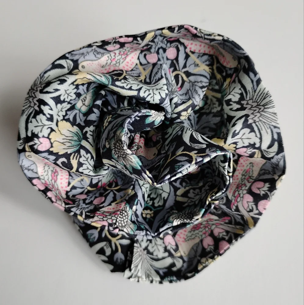 Liberty Art Fabric Scrunchie Strawberry Thief Gray Black Pink Floral Pastel